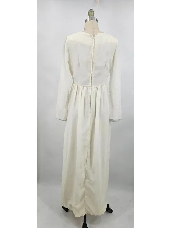 VTG Young Edwardian Arpeja Off White Gauze Maxi Dress Womens 11 Peasant - Picture 5 of 8